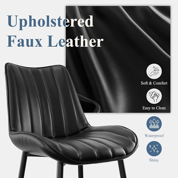 VECELO Dining Chairs Set of 6, Vegan Leather Fabric & Metal Frame, Mordern Style for Kitchen, Living Room,Offcie，Black