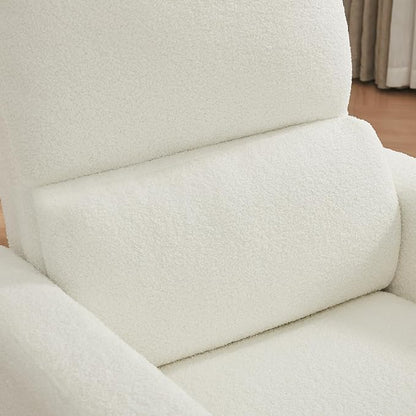 Power Swivel Rocker Recliner, Oversized Boucle Nursery Glider Recliner, Teddy Swivel Rocking Reclining Chair with Removable Cushion and Lumbar Support for Nursery Living Room Bedroom, White