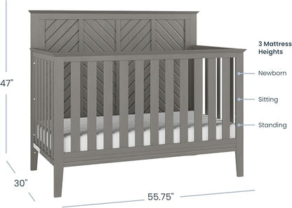Child Craft Atwood 4-in-1 Convertible Baby Crib, Wooden Nursery Furniture Converts to Daybed, Toddler Bed and Full-Size Bed, 3 Mattress Height Adjustments, Non-Toxic Baby Safe Finish, Lunar Gray | 4-in-1 Crib