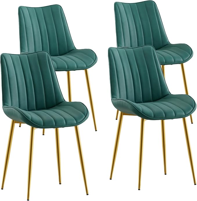 VECELO Dining Chairs Set of 4, Velvet Fabric & Metal Frame, Mordern Style for Kitchen, Living Room,Offcie, Green