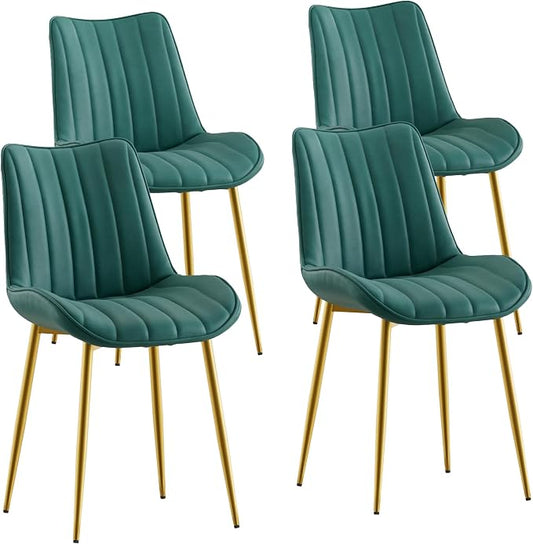 VECELO Dining Chairs Set of 4, Velvet Fabric & Metal Frame, Mordern Style for Kitchen, Living Room,Offcie, Green