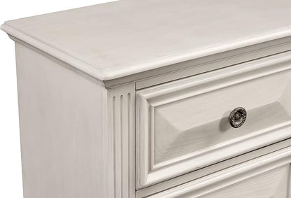 Roundhill Furniture Renova Distressed Parchment Wood Bedroom Set, King Panel Bed, Dresser, Mirror, Two Nightstands