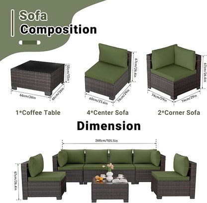 LAFWELL 7 Pieces Outdoor Patio Furniture Sets,Rattan Conversation Sectional Set,Manual Weaving Wicker Patio Sofa with Tea Table