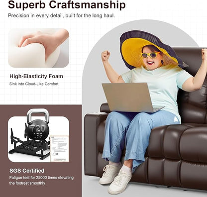 RV Loveseat Recliner Sofa, PU Leather RV Reclining Loveseat with USB Charge Ports, Cup Holders, 2 Seater Manual Pull Tab Recliner Sofa Couches for Living Room/RV, Brown