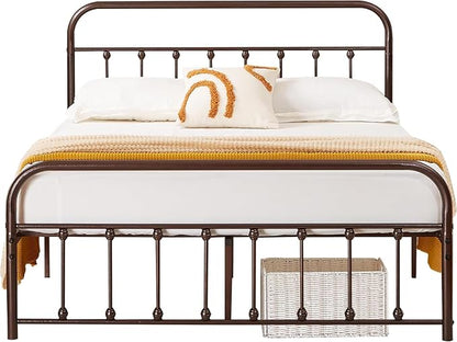 VECELO Purple Bronze Victorian Style Metal Bed Frame with Headboard/Mattress Foundation/No Box Spring Needed/Under Bed Storage and Strong Slat Support Queen Size