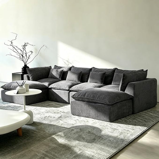 Boneless Couch Sectional Sofas Cloud Couches for Living Room | 130'' Modern Modular Cloud Sofa with Pillows and Ottoman for Bedroom