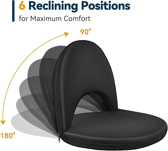 Floor Chair - Reclining Stadium Seats with Back Support, 6 Position Adjustable - Portable Beach Chair, Recreation Recliner for Outdoor Camping Picnic