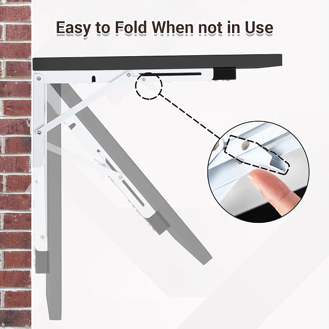 Neoaider Wall Mounted Folding Desk 23.6” x 15.7”, Black | Drop Down Table with Metal Collapsible Brackets, Folding Wall Table for Small Spaces, Home, Office, Kitchen, Laundry Room