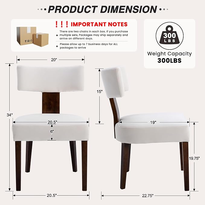 HNY Set of 4 Mid Century Modern Dining Chairs, Farmhouse Velvet Upholstered Accent Chair Curved Backrest Kitchen Chairs, with Hardwood Frame, Cream, Velvet-beige
