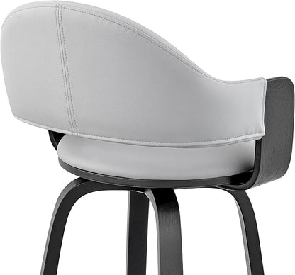 Armen Living Daxton Mid Century Modern Swivel Bar Stool for Kitchen Island Counter in Gray Faux Leather and Black Wood, 26" Seat Height