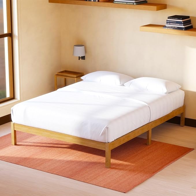 LIFEMENT King Bed Frame Classic Wood Platform, Noise Free, Under Bed Storage, No Box Spring Needed, Easy Assembly, Natural
