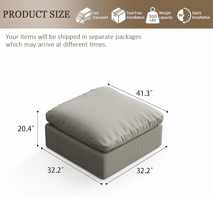 Oversize Cloud Modular Sectional Sofa,Chaise Down Filled Comfort Sofa Detachable Couch Cushion Covers for Living Room Apartment,Light Beige