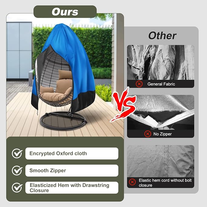 Egg Chair Cover Waterproof, 75x45 Inch Outdoor Hanging Egg Swing Chair Cover, Heavy Duty 420D Oxford Fabric, UV Resistant Windproof with Zipper & Drawstring, Fits Single Seat Egg Chair (Bright Blue)