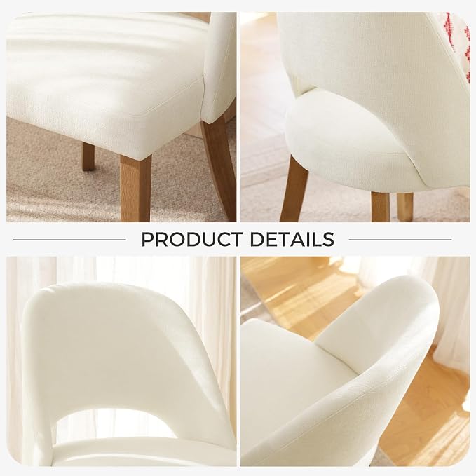 Wooden Dining Chairs Set of 2, Upholstered Modern Chenille Dining Room Chair Kitchen Chairs, Comfy Farmhouse Dinner Chair for Kitchen Dining Room, Beige