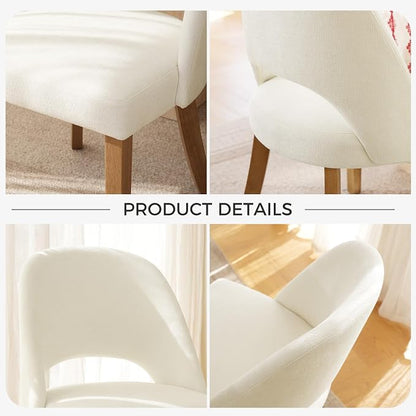 Wooden Dining Chairs Set of 2, Upholstered Modern Chenille Dining Room Chair Kitchen Chairs, Comfy Farmhouse Dinner Chair for Kitchen Dining Room, Beige