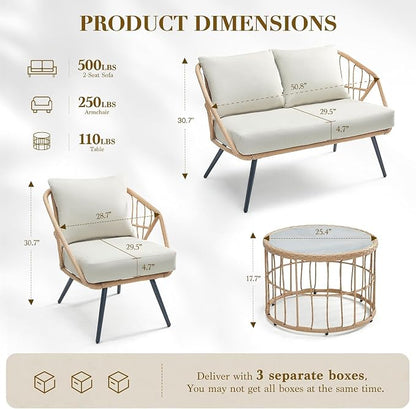 Patio Sofa, PE Rattan Wicker Loveseat, 2 Seater Outdoor Couch with 4.7" Thick Cushions, Outdoor Furniture for Garden Balcony Deck Porch or Backyard, Beige