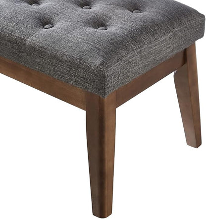 24KF Linen Upholstered Buttons Tufted Entryway Bench with Solid Wood Leg,Bed Bench Ottoman with Padded Seat,5034-Dark Gray