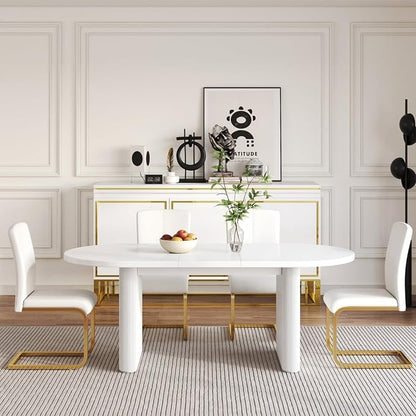 homary Extendable Oval Dining Table 63"-79", Japandi Style Kitchen Table for 4-6 People, Double Pedestal Base, Space-Saving Design for Family Gatherings, Holiday Dinners (Table Only)