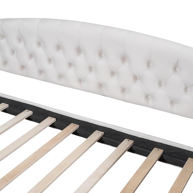 Ball & Cast Full Size Daybed, Velvet Upholstered Day Bed Frame with Button Tufted Backrest,Modern Sofa Bed for Living Room, Bedroom,Guest Room,No Box Spring Needed,Beige