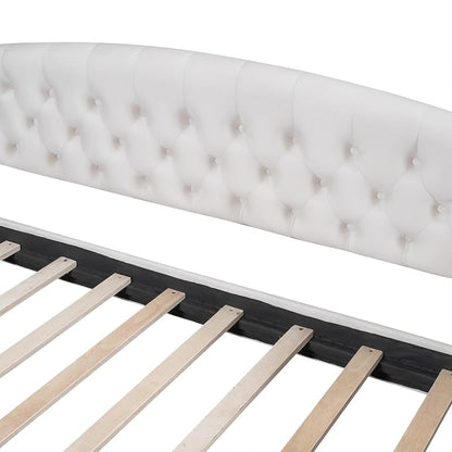 Ball & Cast Full Size Daybed, Velvet Upholstered Day Bed Frame with Button Tufted Backrest,Modern Sofa Bed for Living Room, Bedroom,Guest Room,No Box Spring Needed,Beige