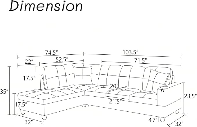 L-Shaped Sectional Sofa, Modern 4-Seat Couch with Left Facing Chaise, Leather Sectional Couch for Living Room, Apartment, Office, Dark Red
