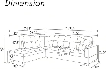 L-Shaped Sectional Sofa, Modern 4-Seat Couch with Left Facing Chaise, Leather Sectional Couch for Living Room, Apartment, Office, Dark Red
