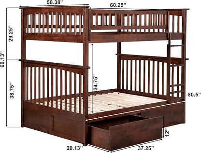 AFI, Columbia Full Over Full Ladder Bunk Bed with Storage Drawers, Walnut