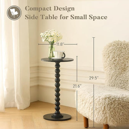 Fultyle Round Side Table, Small Drink Table for Small Spaces, Modern Accent End Table Nightstand with Solid Wood Leg for Living Room, Bedroom, Corners, and Office (Black)