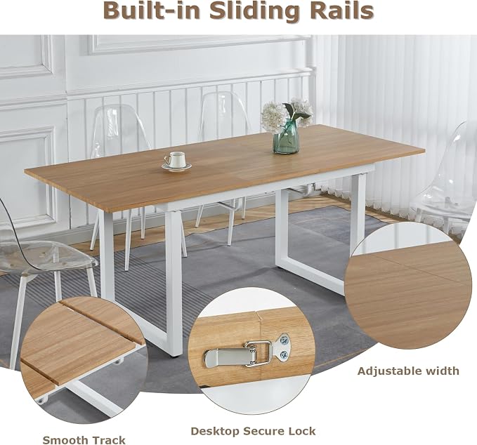 Extendable Dining Table for 4-8 People,70.86''Modern Space-Saving Kitchen Table with Metal Legs,Rectangle Folding Conference Meeting Table for Living Meeting Room Kitchen,Oak