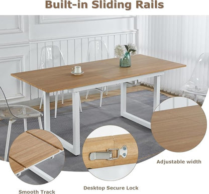 Extendable Dining Table for 4-8 People,70.86''Modern Space-Saving Kitchen Table with Metal Legs,Rectangle Folding Conference Meeting Table for Living Meeting Room Kitchen,Oak