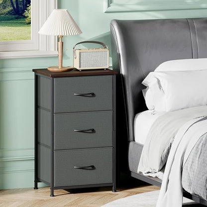 Somdot Dresser for Bedroom with 3 Drawers, Storage Organizer Chest of Drawers with Removable Fabric Bins for Closet Bedside Living Room Laundry Entryway Hallway, Charcoal Grey
