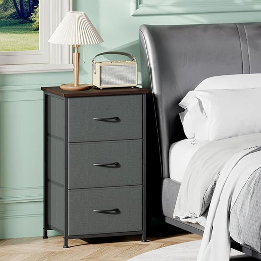 Somdot Dresser for Bedroom with 3 Drawers, Storage Organizer Chest of Drawers with Removable Fabric Bins for Closet Bedside Living Room Laundry Entryway Hallway, Charcoal Grey