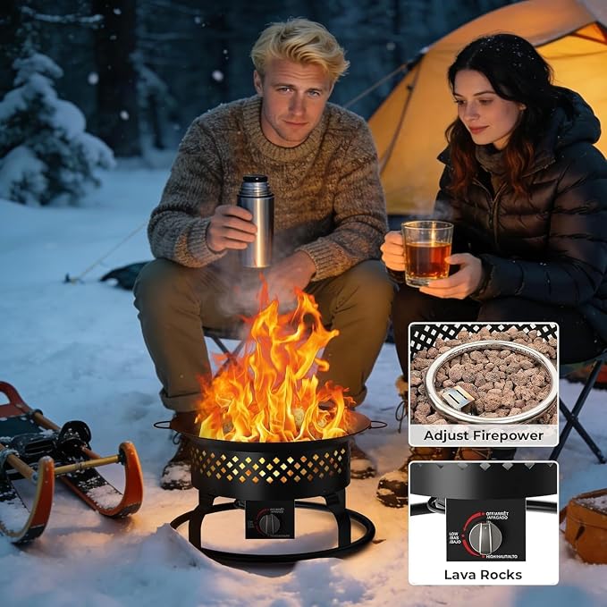 Electactic 19" Square Smokeless Propane Fire Pit Table, 50,000 BTU Portable Outdoor Patio Heater with Lava Rocks, Glass Wind Guard & Cover for Deck, Backyard, Garden, Camping (Black)