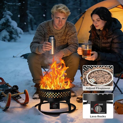 Electactic 19" Square Smokeless Propane Fire Pit Table, 50,000 BTU Portable Outdoor Patio Heater with Lava Rocks, Glass Wind Guard & Cover for Deck, Backyard, Garden, Camping (Black)