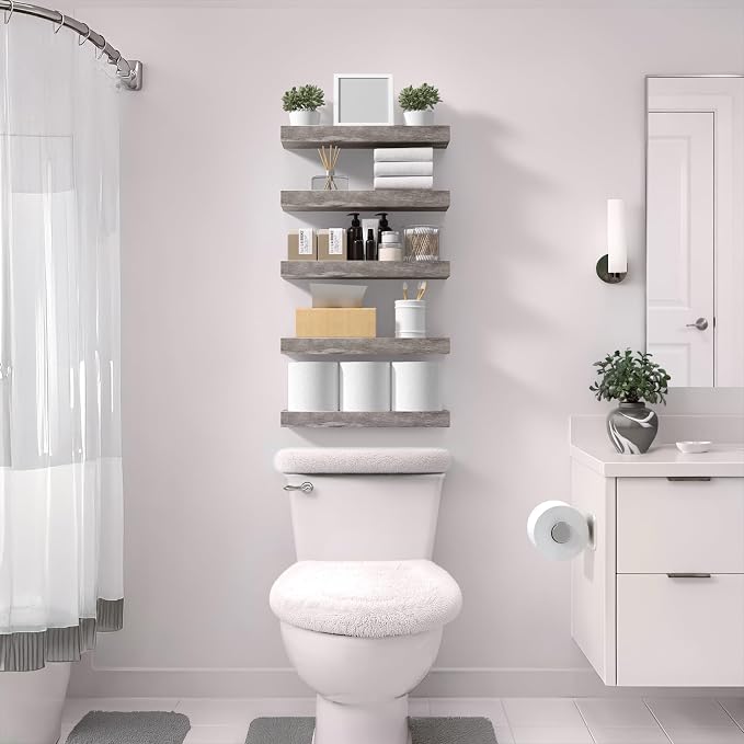Sorbus Floating Shelves for Wall – 16 Inch Floating Shelf for Kitchen, Bedroom, Living Room, Bathroom, Home & Wall Decor - Mounted Bathroom Shelves with Invisible Brackets (Grey, 4 Pack)
