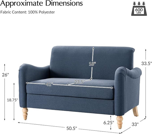 EcoHarbor Living 50.5" Mid-Century Modern Couch, Upholstered Sofa with Armrests, Stripe Mini Couches for Small Spaces, Living Room, Bedroom, Office, Apartment, Slate Blue