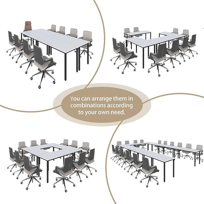 Bonzy Home Conference Tables 8ft Office Computer Desk for Meeting Room Study Writing Printer Podcast Table for 4-8 People Modern White 2PCS 94.4"x23.6"x29.5"