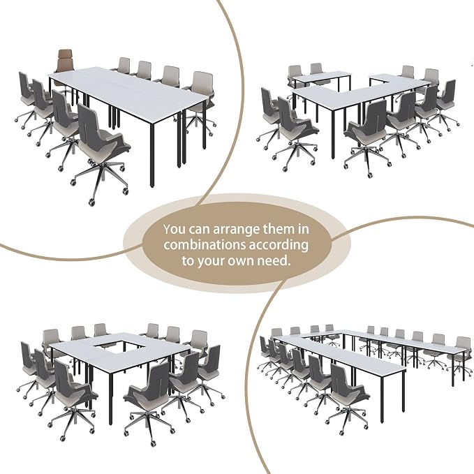 Bonzy Home Conference Tables 18ft Office Computer Desk for Meeting Room Study Writing Printer Table Meeting Seminar Table for 20 People Rustic Modern White 8PCS 220.4"x47.2"x29.5"