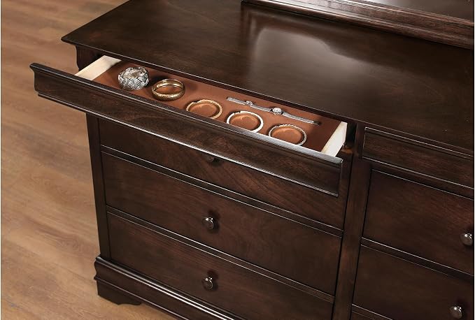 MASARA 4-Piece Louis Philippe Style Sleigh Queen Bedroom Set in Dark Cherry Finish