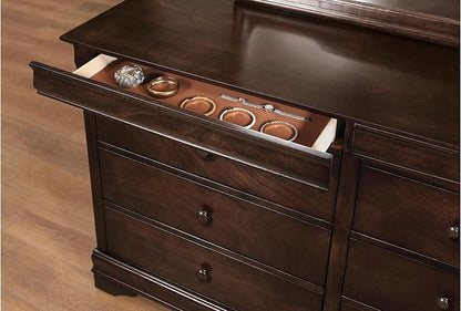 MASARA 4-Piece Louis Philippe Style Sleigh Queen Bedroom Set in Dark Cherry Finish