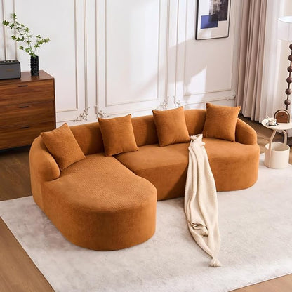 99" Curved Sofa with L-Shape Chaise,Modern Cloud Curved Couch with Deep Seat,No Assembly Required,Upholstered Oversized Couches for Living Room,Apartment (Orange, 99Inch)