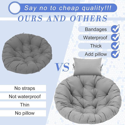 Tudomro Gray Egg Chair Cushion Hanging Basket Chair Replacement 45x45 Hammock Basket Swing Waterproof Cushion Hanging Swing Pads with Headrest for Indoor Outdoor Porch Backyard Patio Garden
