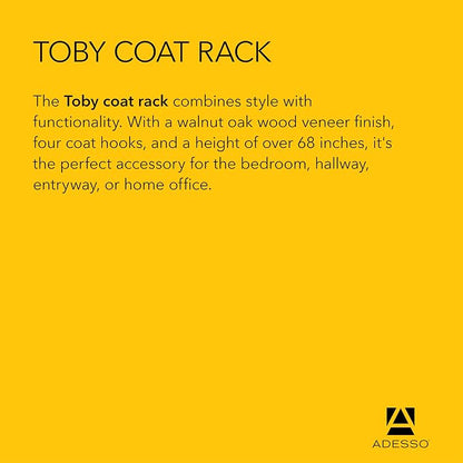 Adesso Toby Coat Rack with Natural Oak Finish – Space-Saving Entryway Organizer Perfect for Coats, Bags, Purses and Hats – 6 Hooks, 68.25" Tall
