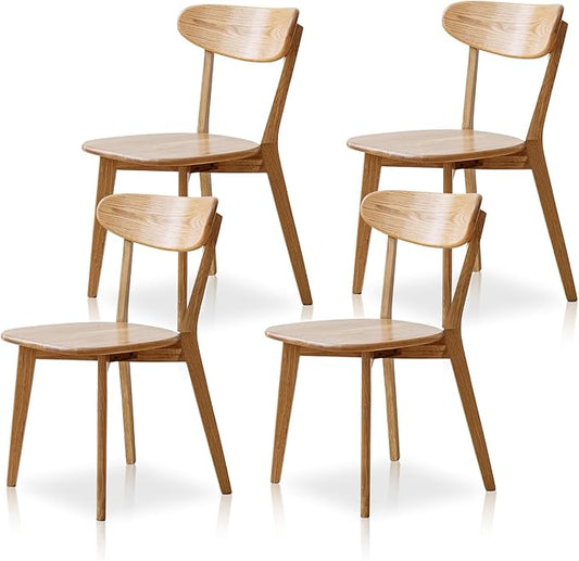 Solid Wood Dining Chairs - Kitchen Chairs Set of 4 with Comfortable Curved Backrest - Wood Chairs for Dining Room,Living Room - Original Wood Color