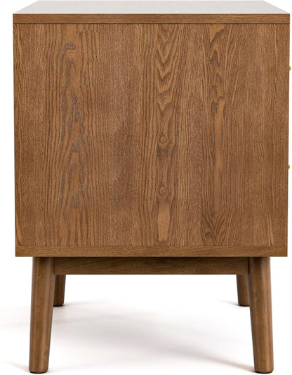 Furniture of America Wyatt Modern Solid Wood Bedroom Collection with Queen Bed Frame, Nightstands, Dresser with Mirror, No Box Spring Needed, Walnut, Boucle Platform, 5-Piece Set