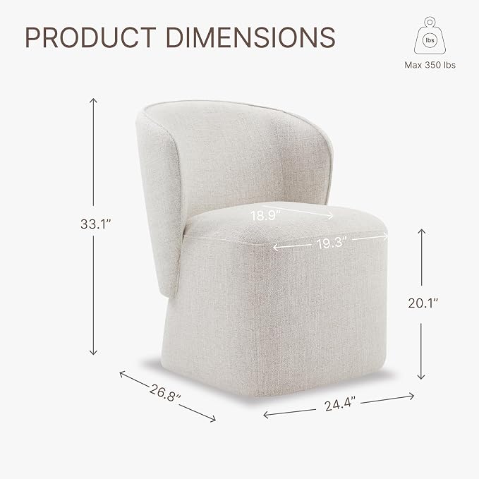 KISLOT Upholstered Dining Chairs with Wheels, No Assembly Stain Resistant Fabric Modern Barrel Armchair with Casters, Dining Room Chairs for Kitchen Living Room Bedroom, Linen, Set of 1