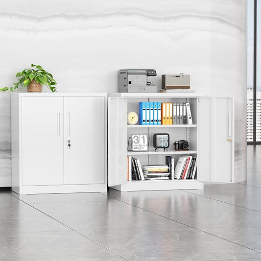 INTERGREAT Metal Storage Cabinet with Doors and Shelves,Lockable Storage Cabinet for Office,36”White Metal Utility Cabinet Garage Cabinets for Home Office, Garage, Kitchen, Shop