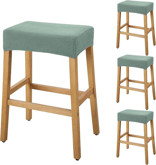 YISUN Stool Covers Rectangle - 4 Pack Stretch Waterproof Saddle Seat Cover Counter Bar Stools Bar Chairs Covers Kitchen Island Chairs Cushion Protector (4, Green)