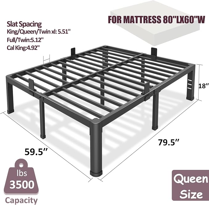 Bilily 18 inch King Bed Frame Metal Platform with Round Corner Legs,3500 LBS Heavy Duty Steel Slats Support,Headboard Compatible,No Box Spring Needed,Easy Assembly,Mattress Retainer,Underbed Storage