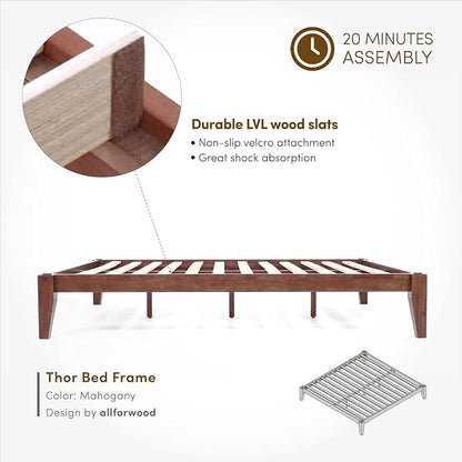 Thor Premium Solid Wood Bed Frame King, Japanese Joinery Bed Frame with Wood Slat Support, Platform Bed, No Box Spring Needed, Easy Assembly, Minimalist & Modern Style (Mahogany)
